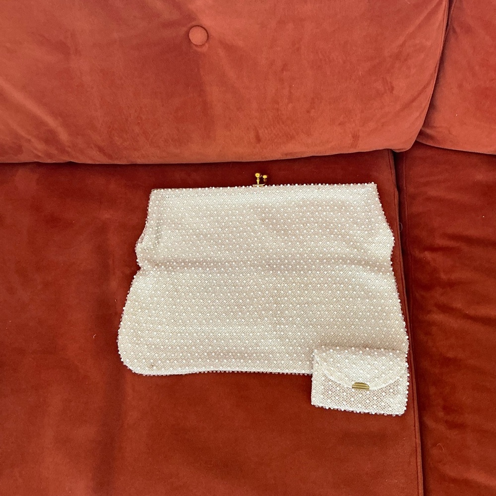Chic Beaded White Clutch and Wristlet
